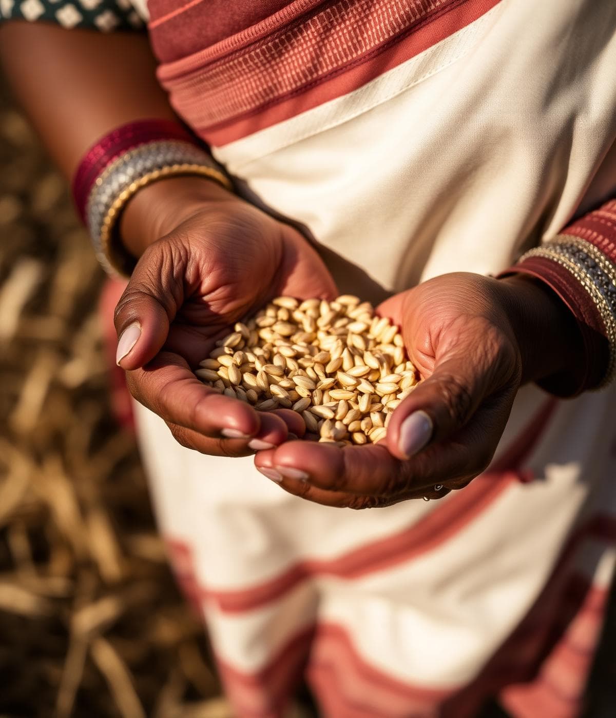 Hands holding stone ground grains
