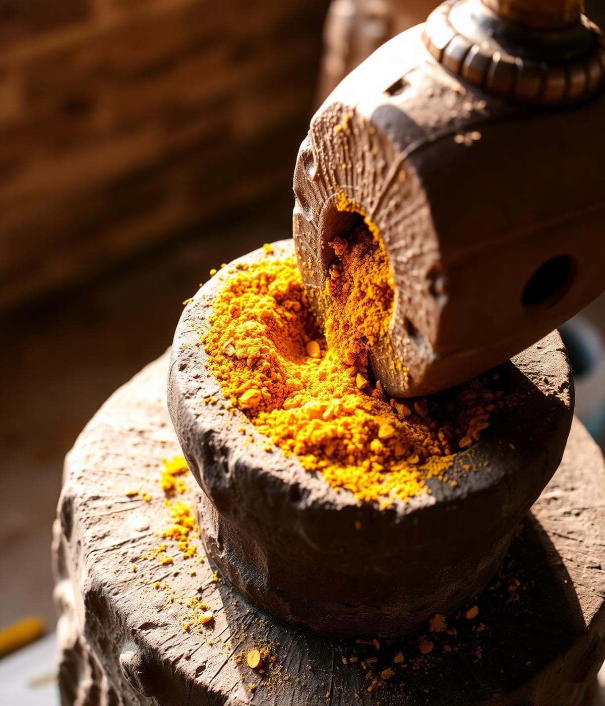 Turmeric being ground on stone